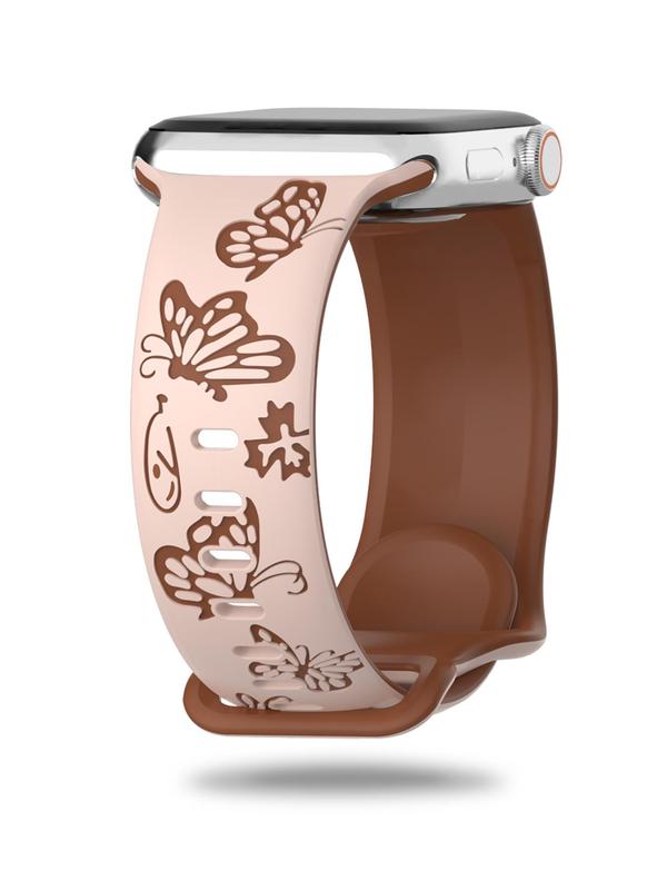 Fashion Butterfly Pattern Watch Band, 2024 New Style Soft Silicone Watch Band for Women, Watch Accessories Compatible with Iwatch Series 9 8 7 6 5 4 3 2 1 Se Ultra