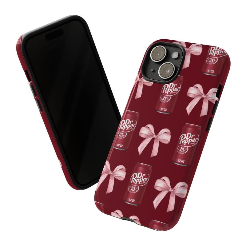 Pink Bow Coquette Dr Pepper Phone Case, Cute Pink Soda Drink Tough Phone Case, Aesthetic Girly Phone Case