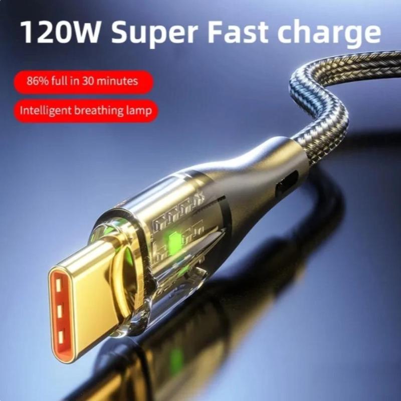 120W 6A USB To Type C Cable, 1 Count Super Fast Charging Data Cord, Type C Charger Cord For Xiaomi 12 Redmi Note 11 Samsung S22 S21 Huawei