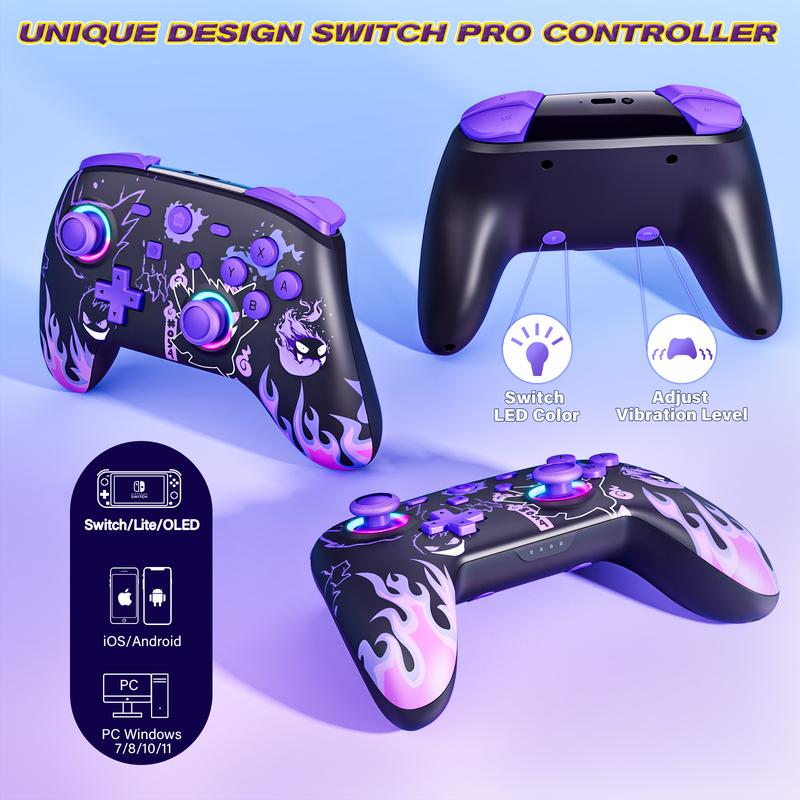 Wireless Controller for Switch Console,Gengar design with Dual Vibration Game Joystick Remote,Purple,Smartphone Accessories nintendo switch