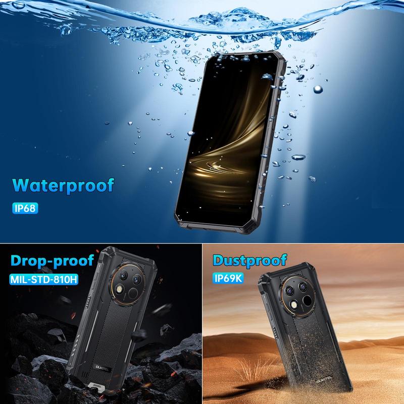 Oukitel wp28s rugged smartphone-Android 14 rugged phone unlocked, Octa Core 16GB 128GB 1TB expansion, 10600mAh battery IP68 waterproof cell phone, 6.52 