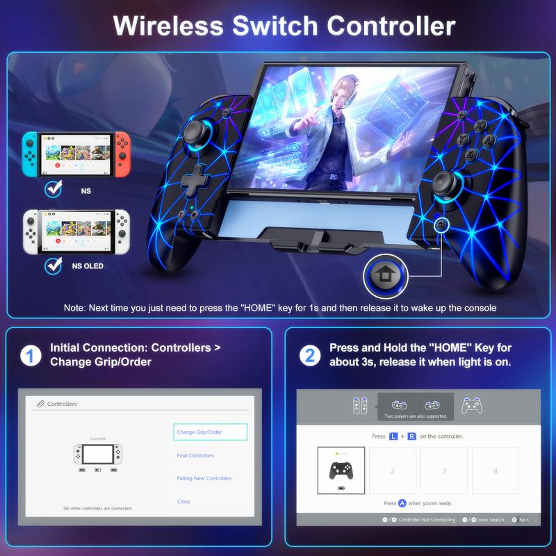 Switch Controllers, Hall Effect Switch Pro Controller for Nintendo Switch Switch OLED, One-Piece Switch Joypad with 9 Lights Color for Those Who Prefer Handheld Mode