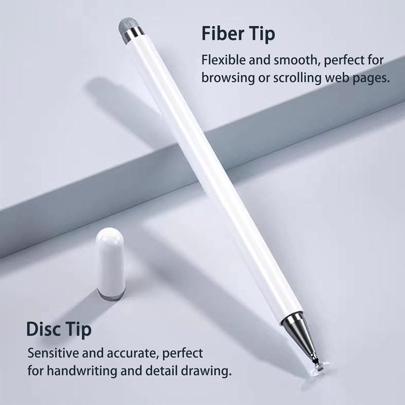 Stylus Pens for Touch Screens with Anti-Scrolling Design,2 in 1 Disc & Fiber Tip Stylus Pen for iPad with  Adsorption, for All Touch Screens-included 2 Replacement Disc Tips,White&Black (2pcs)