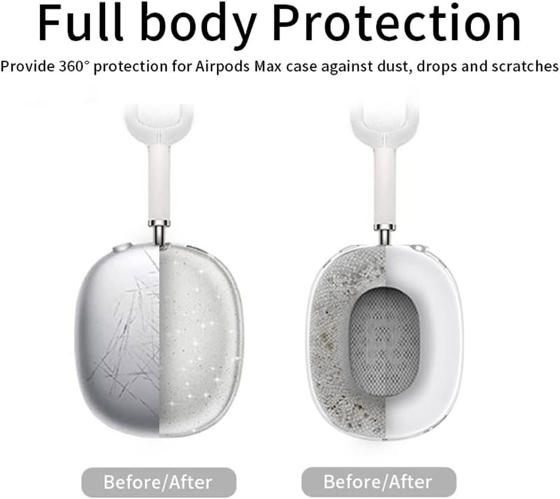 Airpods Max Case Cover,  Airpod Max Cover, White Clear Sparkle Ear Covers for Airpod Max, Headphones Case, Ear and Earpad Covers, Handband Airpod Max Accessories