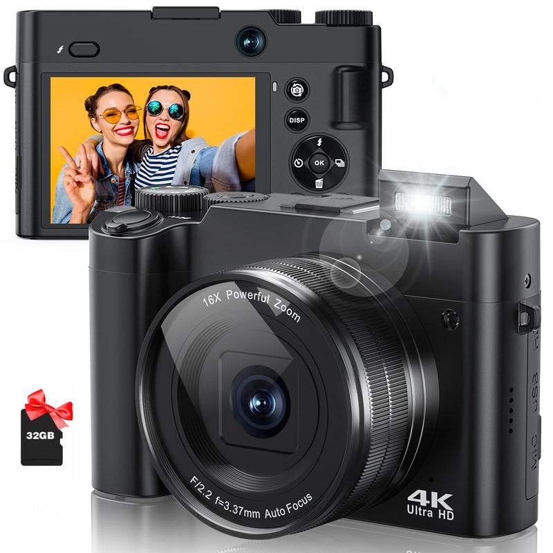 4K 64MP Digital PhotoCamera, 1 Count Ultra HD Autofocus Vlogging Portable Pocket Camera with 32GB SD Card, Compact Travel Camera with 6-Axis Stabilization, Point & Shoot Camera for Vlogging