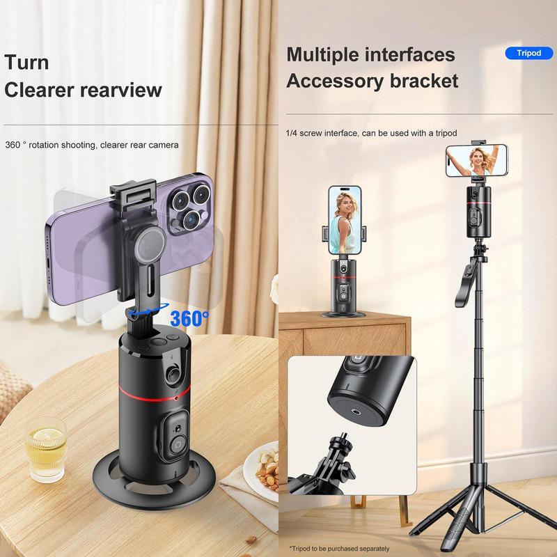 Auto Face Tracking Tripod, No App Required, 360° Rotation Face Body Phone Camera Mount Smart Shooting Phone Tracking Holder for Live Vlog Streaming Video, Rechargeable Battery Accessories Selfie Smartphone Cellphone