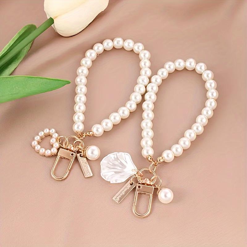 Faux Pearl Decor Phone Strap, Cute Shell & Heart-shaped Bracelet, Phone Decorative Lanyard for Women & Girls, Fashion Phone Accessories for Mobile Phones