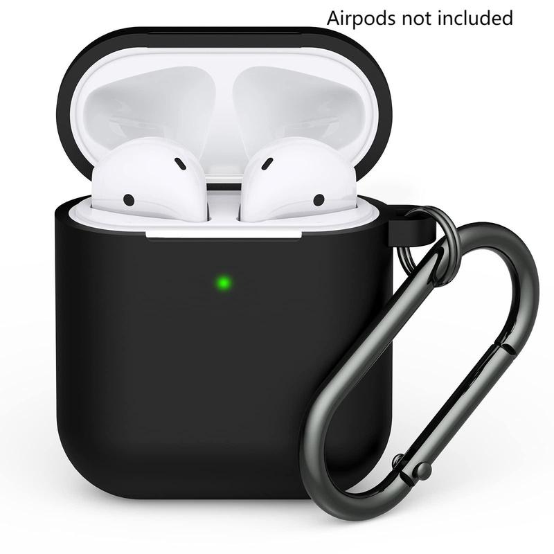 Solid Color Silicone Earphone Case with Carabiner, Anti-fall Earphone Protective Case with Visible LED Indicator Light Compatible with Airpods 1 2, Airpods Max New