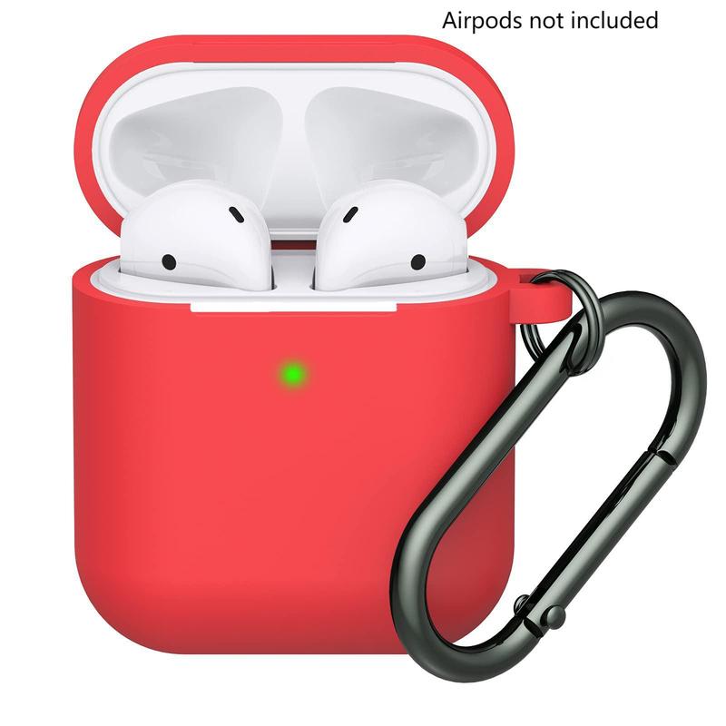 Solid Color Silicone Earphone Case with Carabiner, Anti-fall Earphone Protective Case with Visible LED Indicator Light Compatible with Airpods 1 2, Airpods Max New