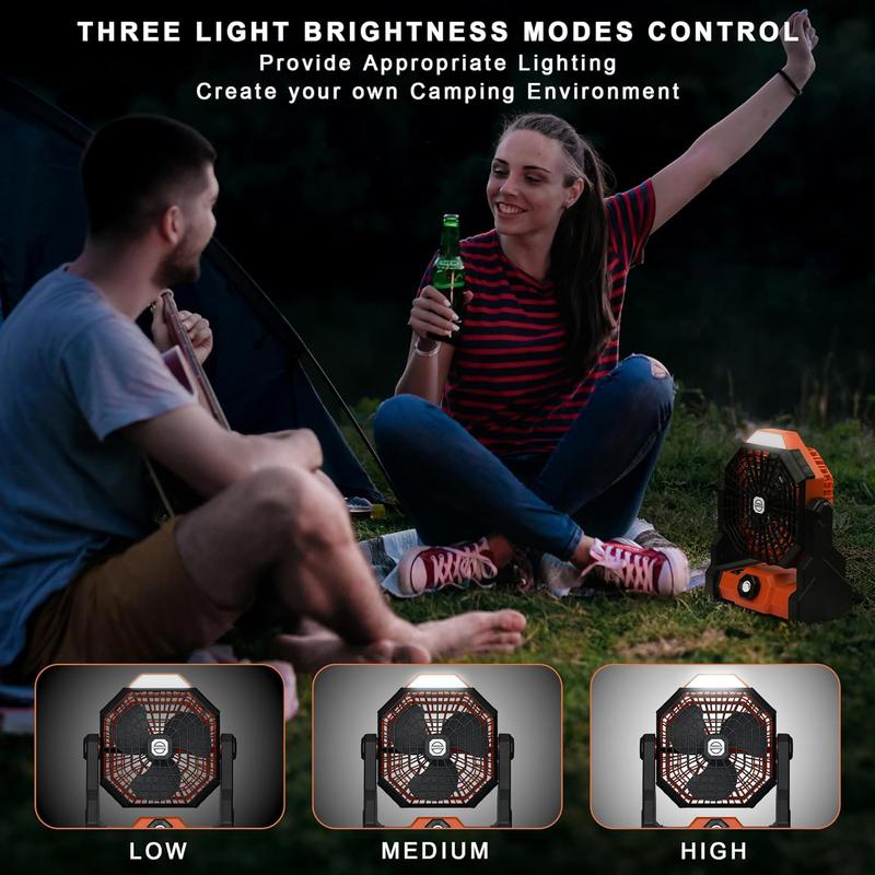 Camping Fan with LED Lantern, Battery Powered Fan 10900mAh,Portable Fan Rechargeable Outdoor Tent Fan,Stepless Speed and Quiet