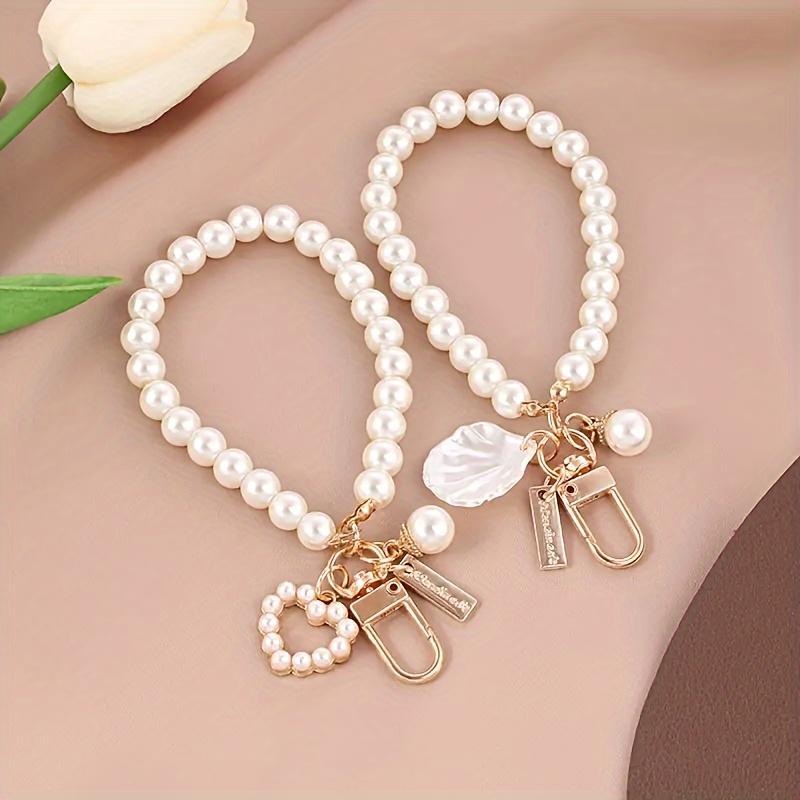 Faux Pearl Decor Phone Strap, Cute Shell & Heart-shaped Bracelet, Phone Decorative Lanyard for Women & Girls, Fashion Phone Accessories for Mobile Phones