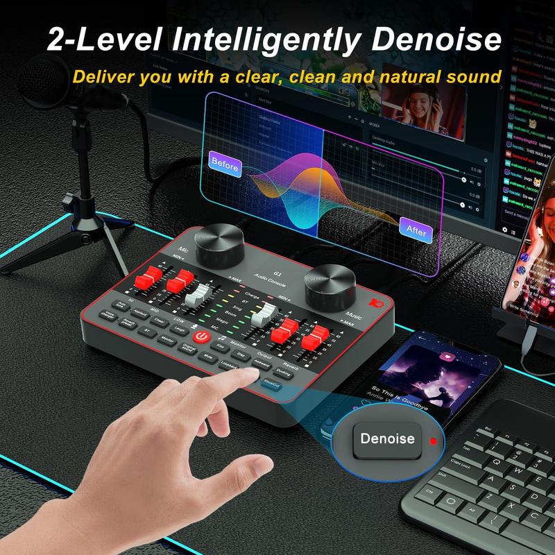 Podcast Equipment Bundle for 2 Mic  Video Content Creator Kit, Audio Interface DJ Mixer Sound Card Board Condenser Microphone for Studio Smartphone PC Laptop Broadcast Recording Live Stream