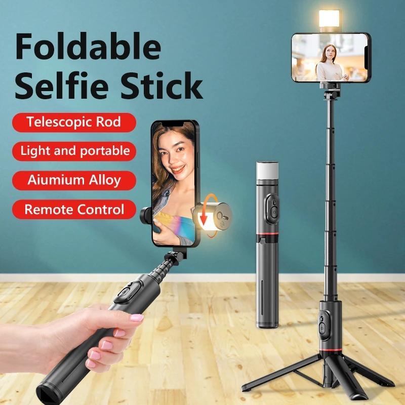 Portable Wireless BT Phone Selfie Stick Tripod with Fill Light, Retractable Phone Tripod with Remote Control, Suitable for Huawei iPhone Android Phone