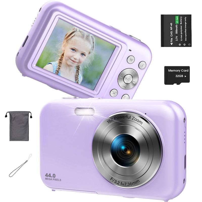 16X Optical Zoom Digital Cameras with 32GB Memory Card for Summer, 1080P＆44MP Video Camera, Portable Camera, Anti-shake Point & Shoot Camera Electronics, Digital Camera, Stocking Fillers Gift