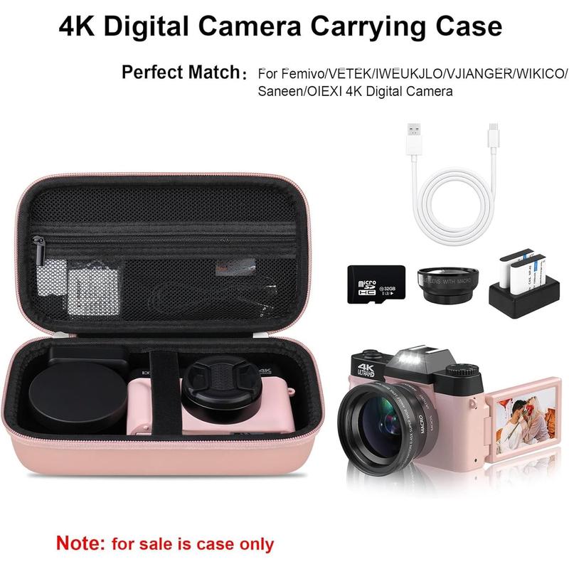 4K Digital Camera Carrying Case for Femivo VETEK IWEUKJLO VJIANGER WIKICO Saneen OIEXI 4K 48MP Vlogging Camera, Travel Compact Camera Storage Cover Bag Organizer Holder, Rose