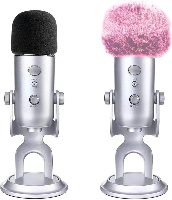 2  Microphone  Microphone Windscreen with Furry Windscreen Muff - Mic Wind Cover Pop Filter for Blue Yeti, Blue Yeti Pro USB Microphone (2 Pack) (Fuzzy-Pink+ Black )