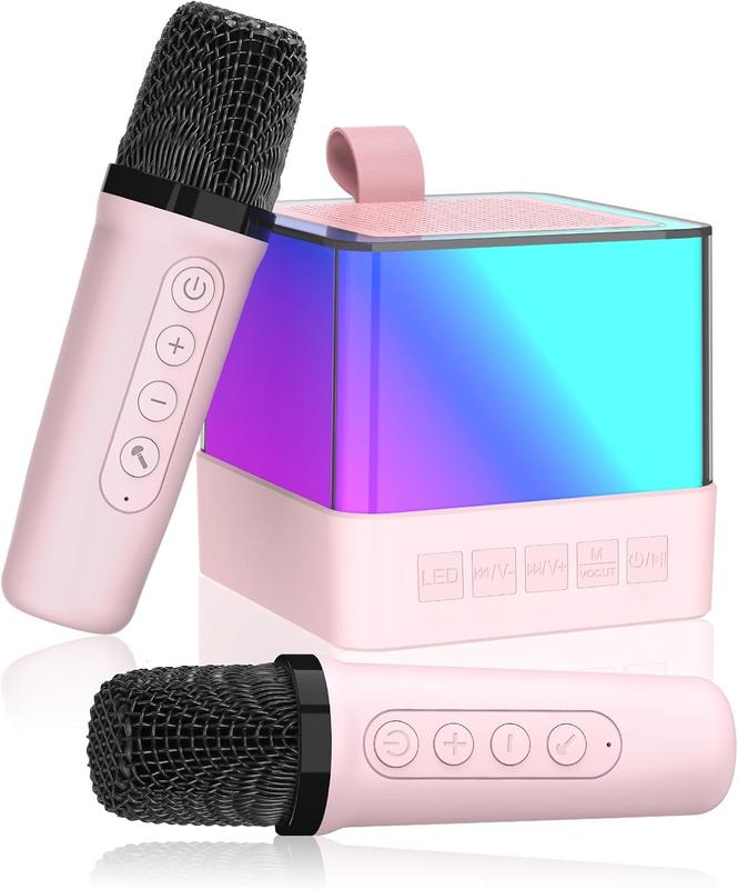 Mini Karaoke Machine with 2 Wireless Microphones, Kids Toys Portable Bluetooth Speaker for Kids Adults Toddler, Christmas Girls Toys for 4 5 6 7 8 9 10 12 Year Old Birthday Gift Ideas