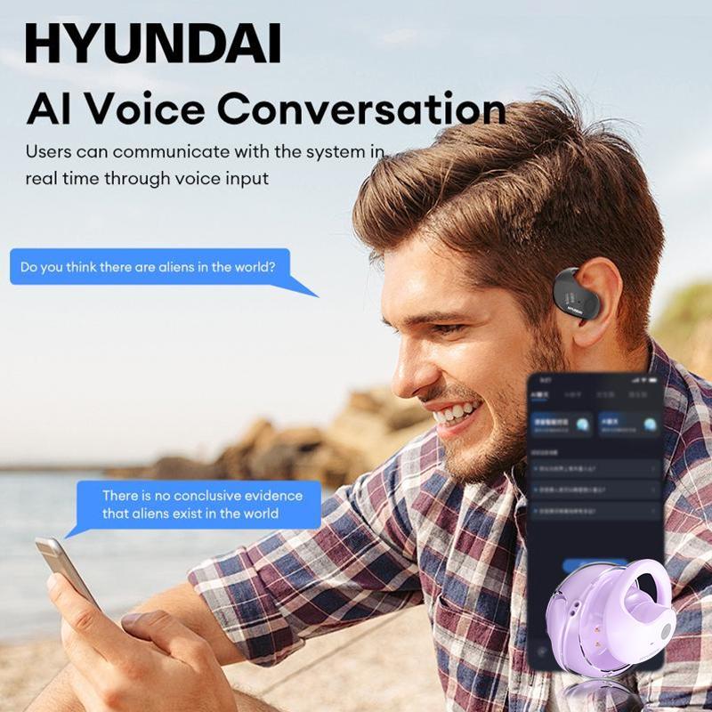 HYUNDAI HY-T26 Pro Wireless Earphone, Ear Mounted BT Headset with Translation Function, AI Intelligent Function Earphone for Cross-language Communication