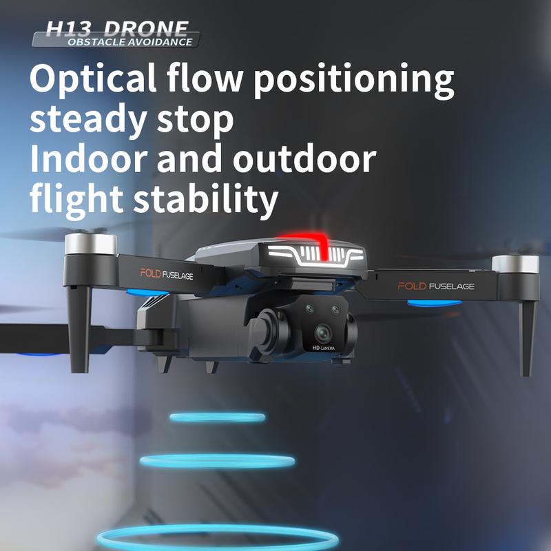 Brand new H13 drone, optical flow positioning, brushless motors, with HD dual cameras and breathing lights, one button take-off and landing, 360° aerobatic roll, foldable quadcopter (with battery)