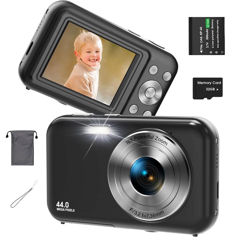 16X Optical Zoom Digital Cameras with 32GB Memory Card for Summer, 1080P＆44MP Video Camera, Portable Camera, Anti-shake Point & Shoot Camera Electronics, Digital Camera, Stocking Fillers Gift