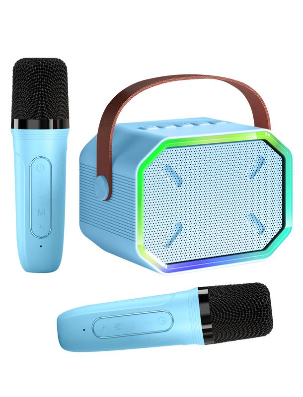 Karaoke Machine for Kids and Adults, Mini Portable Bluetooth Speaker with 2 Wireless Microphones, Led Lights for TV, Home Party, Kids Gift for Girls Boys Family Party Birthday Mother's Day gift Audio Smartphone