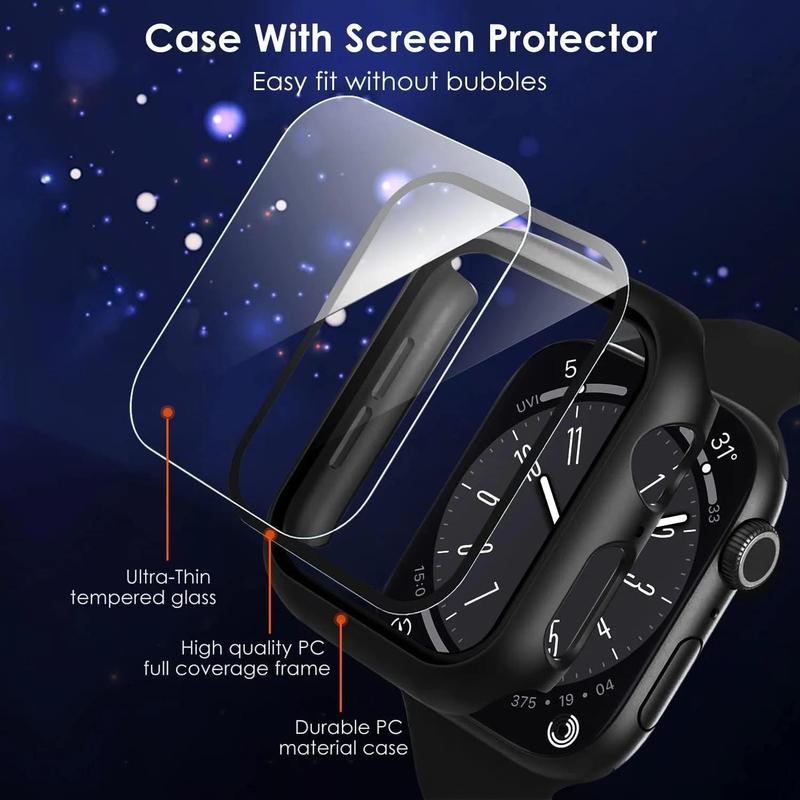 Watch Case with Tempered Film, Full Coverage Protective Case, Hard PC Watch Protective Cover Compatible with Apple Watch