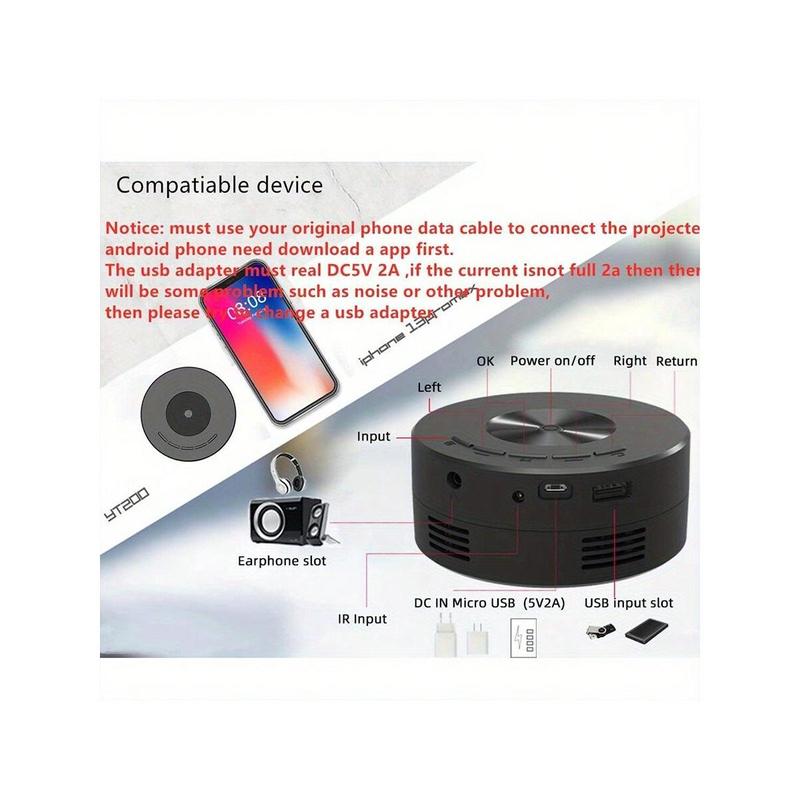 The Mini Projector Is A Portable Movie Projector That Supports 1080P. It Is An Outdoor Projector Suitable For Home Theater Movies And Can Be Used As A Phone Projector.