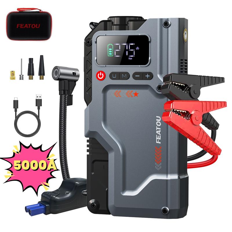 5000A Jump Starter with Air Compressor,Battery Jumper Starter Portable with 150PSI Tire Inflator 12V Jump Box with LCD Display,Flashlight,Storage Case (Up 10L Gas 9L Diesel Engine