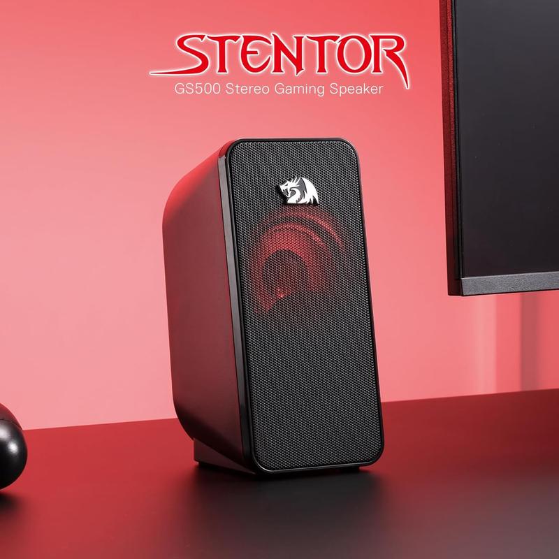 Redragon GS500 Stentor PC Gaming Speaker, 2.0 Channel Stereo Desktop Computer Speaker with Red Backlight, Quality Bass and Crystal Clear Sound, USB Powered with a 3.5mm Connector