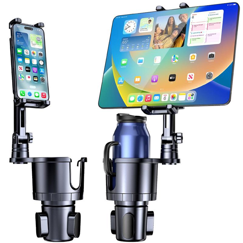 Car Phone & Tablet Holder, Adjustable Car Cell Phone Holder with Water Bottle Holder, Universal Holder for 4.7-12.9 Inch Devices, Tablet (1 Count)