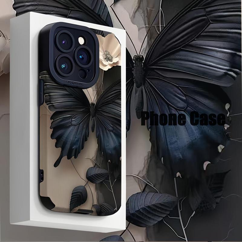 Butterfly & Flower Pattern Phone Case, Decorative Phone Protector Cover, Phone Accessories Compatible with iPhone 16 15 14 13 12 11 XS XR X Plus Pro Max