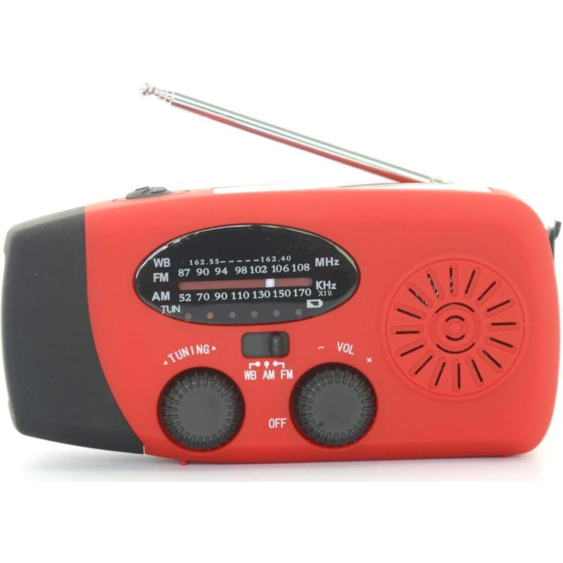 -088 7400mWh NOAA Weather Radio  Radio Solar, Hand Crank, Type-C USB Charge AM FM NOAA Radio 3 LED Flashlight 2000mAh  Phone Charger Power (Red)