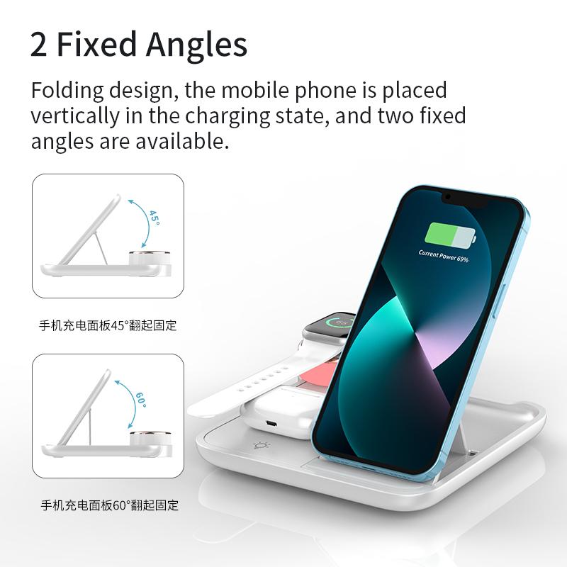 Blackfriday 4-in-1 Multi-Device Wireless Charging Station for iPhone 16, 15, 14, 13, 12, 11, X, 8 Series, Apple Watch, AirPods 2 3 Pro Pro 2 with Fast Charging Foldable Wireless