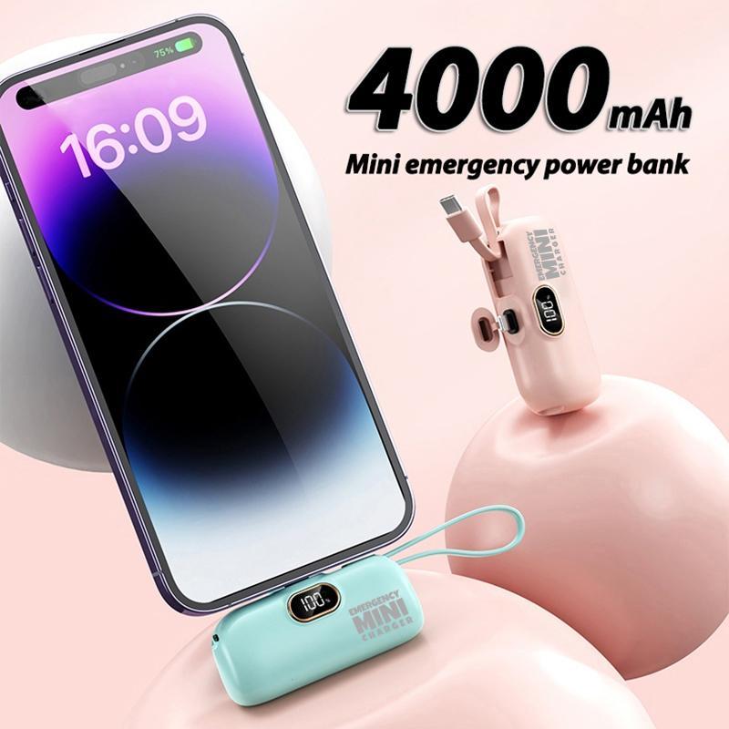 Portable Mini Capsule Power Bank, 1 Count 4000mAh Digital Display Pocket Emergency Mobile Charger, Lightweight Power Bank for iPhone & Android