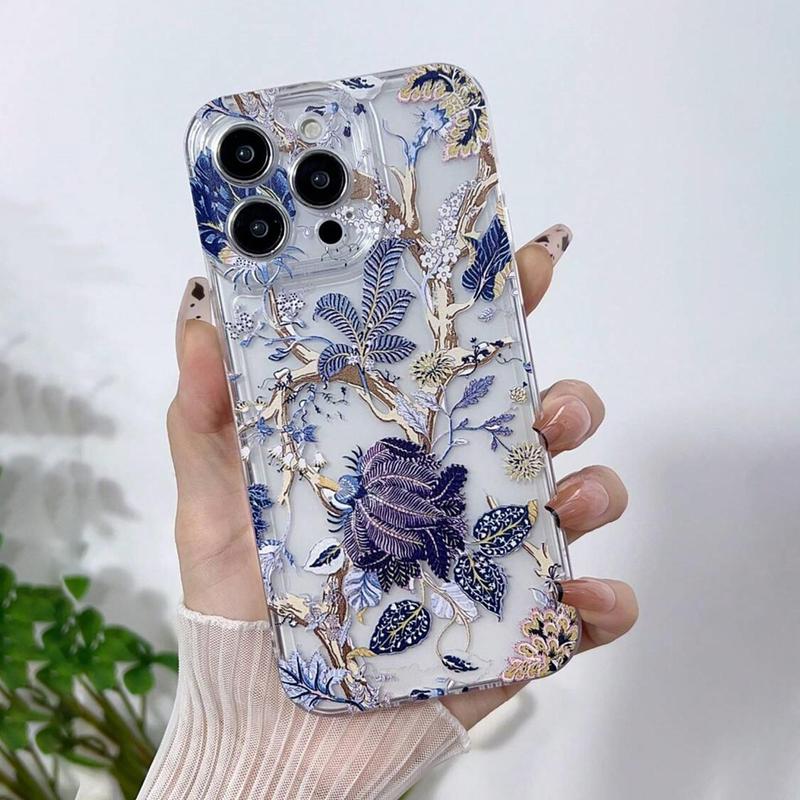 Leaf Pattern Phone Case with Len Protector, Decorative Phone Protective Cover, Phone Accessories Compatible With iPhone 11 12 13 14 15 Plus Pro Max XR XS Max