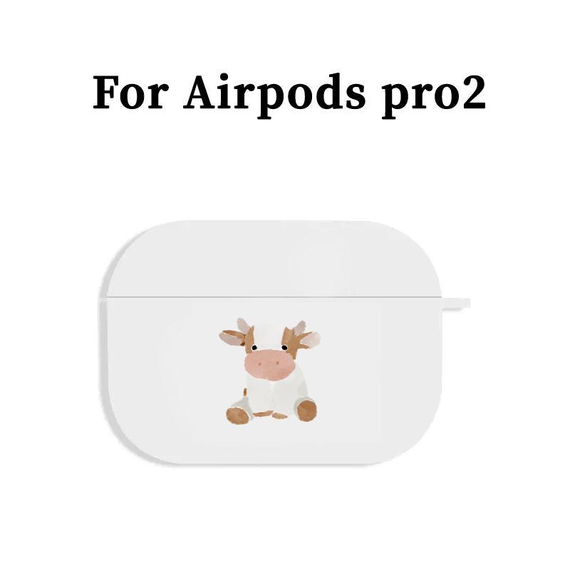 Cute Cow Design Earphone Case with Hiking Buckle, Shockproof & Anti-Fall TPU Earphone Cover for AirPods 1 2, 3, Pro, Pro 2, Gift for Friend