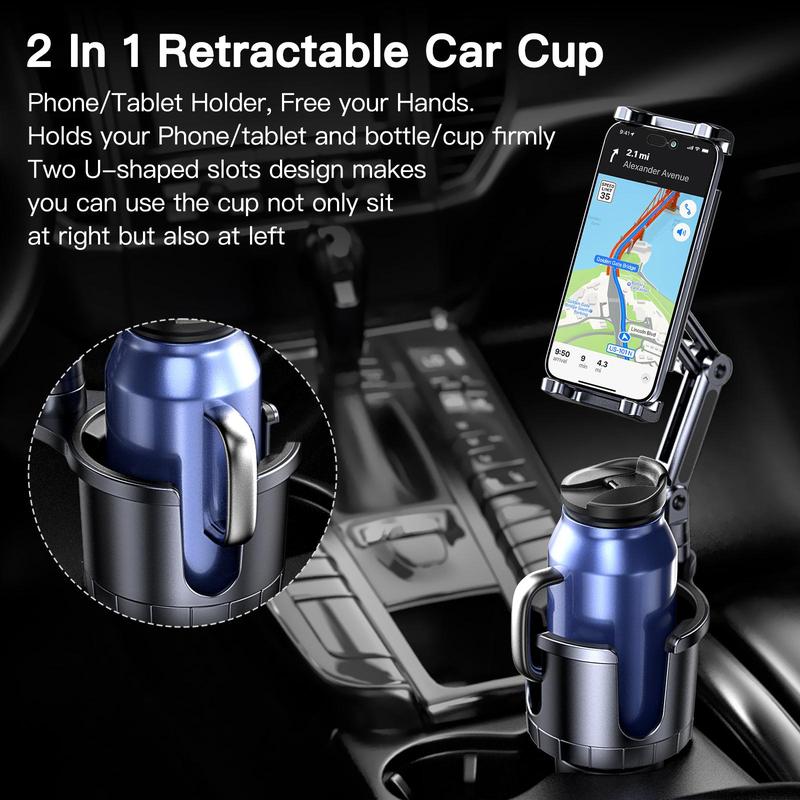 Car Phone & Tablet Holder, Adjustable Car Cell Phone Holder with Water Bottle Holder, Universal Holder for 4.7-12.9 Inch Devices, Tablet (1 Count)