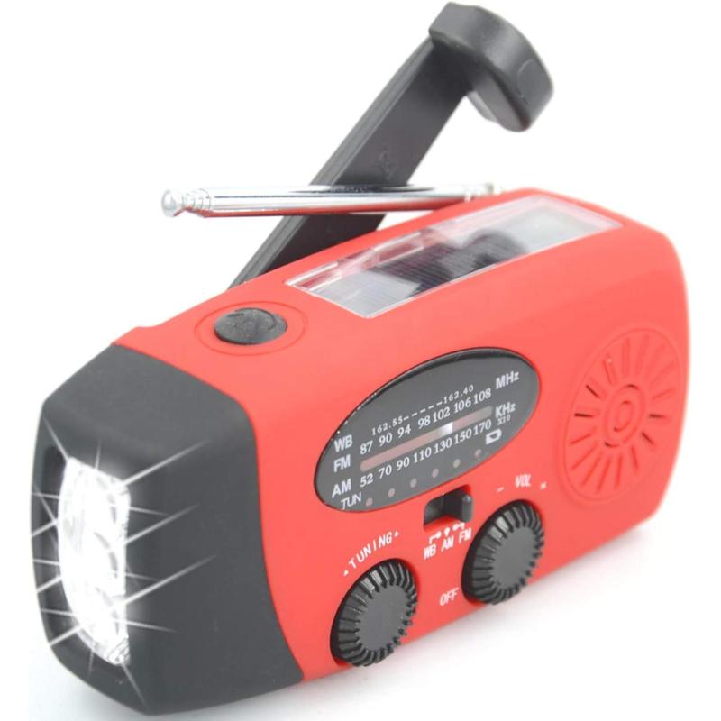 -088 7400mWh NOAA Weather Radio  Radio Solar, Hand Crank, Type-C USB Charge AM FM NOAA Radio 3 LED Flashlight 2000mAh  Phone Charger Power (Red)