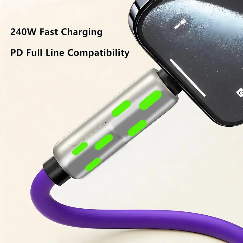 4-In-1 USB Multi Port Fast Charging Cable USB C To Type C Lightning Port Fast Sync Charger Adapter Compatible With Phone Tablet Breathing Light data syncdata cable