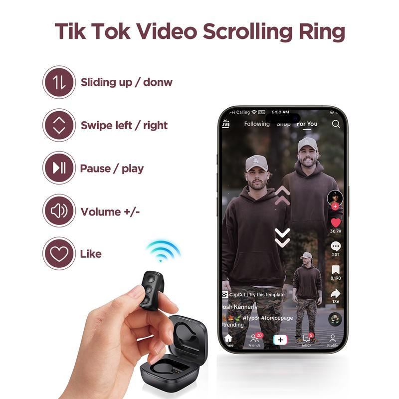 Starzoo Remote Control for TikTok, Scrolling Ring Scroller Page Turner, Bluetooth Camera Video Recording Remote, Music Control, for Kindle,iPad,iPhone