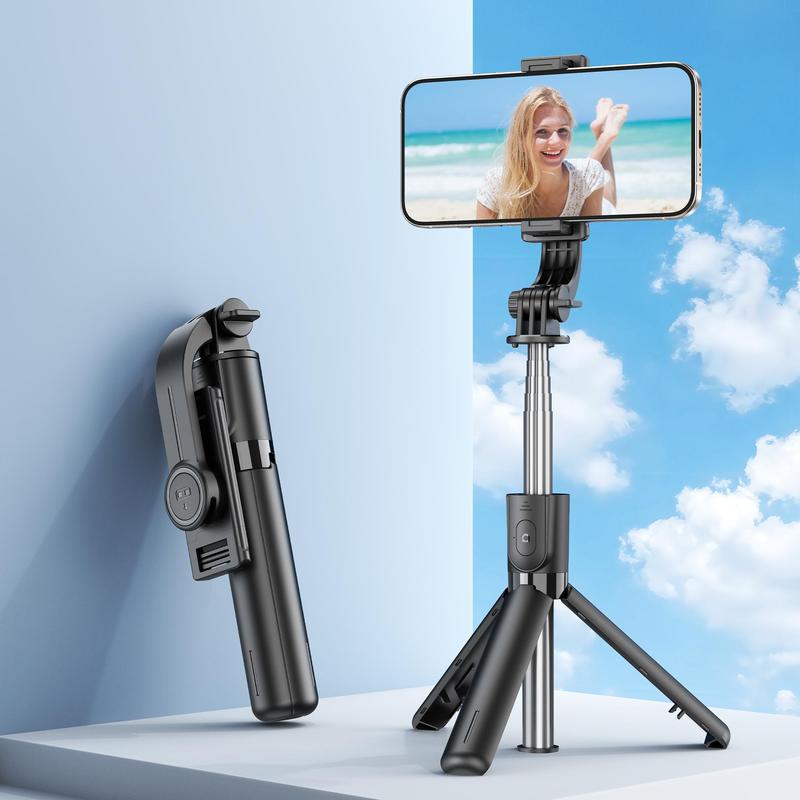 Portable Selfie Stick Tripod, 1 Count 4 in 1 Extendable Phone Tripod Stand with Detachable Wireless Remote & Phone Holder, 360° Rotating Mini Travel Tripod