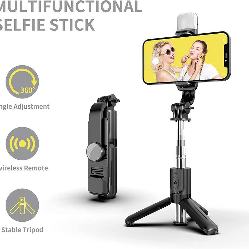 Selfie Stick Tripod with Light, Portable Selfie Stick & Phone Tripod with Wireless Remote, Lightweight Phone Tripod for Group Selfies Live Streaming