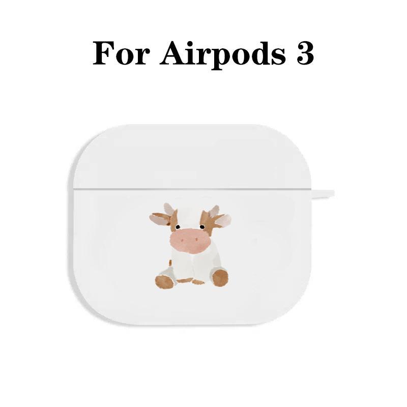 Cute Cow Design Earphone Case with Hiking Buckle, Shockproof & Anti-Fall TPU Earphone Cover for AirPods 1 2, 3, Pro, Pro 2, Gift for Friend