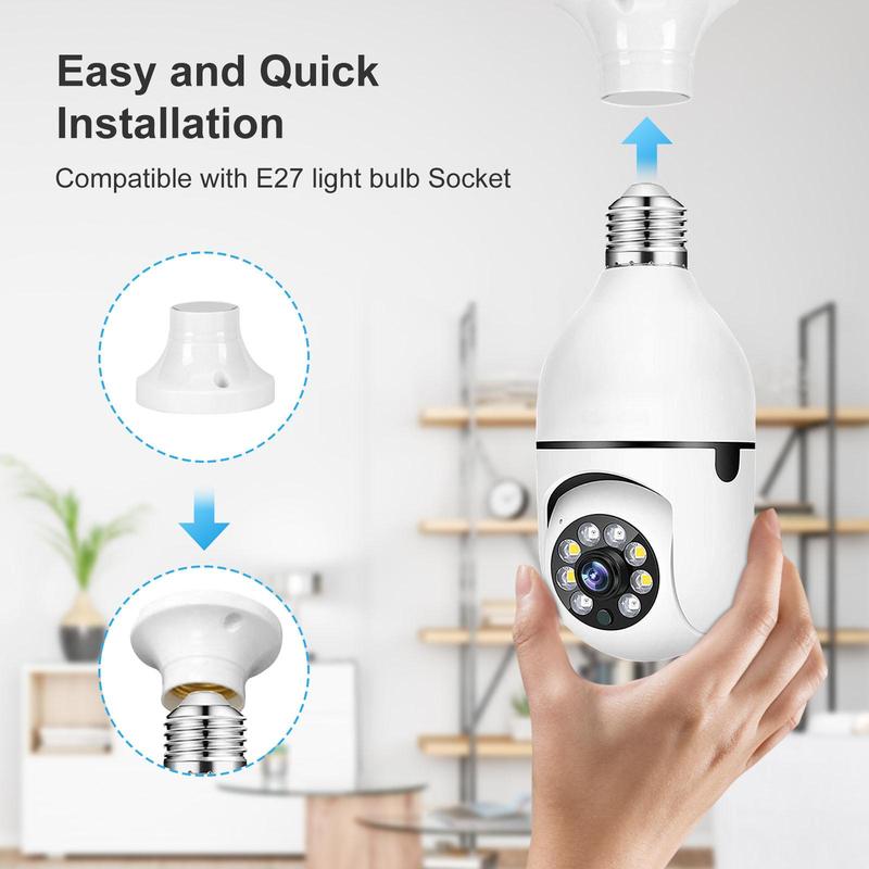 E27 Smart WiFi Camera, 1080P 5G Smart WiFi Indoor Outdoor Security Camera with Full Color Night Vision, Auto Tracking Video Security Baby Monitor