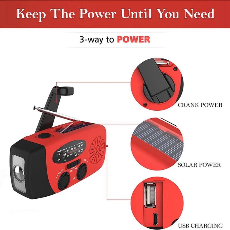 Compact Solar Powered Hand Crank Radio, Weather Radio with Flashlight for Charging Phones, Portable Radio Speaker with Lights, Summer Essentials, Audio Product