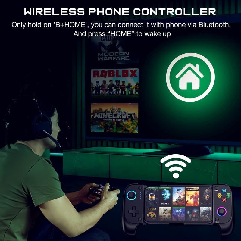 Wireless Mobile Gaming Controller for iPhone Android, Phone Game Controller for Android Support Phone Case With RGB Light ,Hall Joystick, Turbo, Mobile Gaming Gamepad, Black