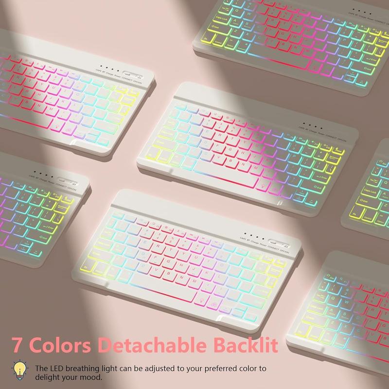 Keyboard Case for iPad 9th Generation 10.2 inch 2021 - Detachable 7 Colors Backlit Stand Folio Keyboard Cover for iPad 8th Gen 7th Gen iPad Pro 10.5