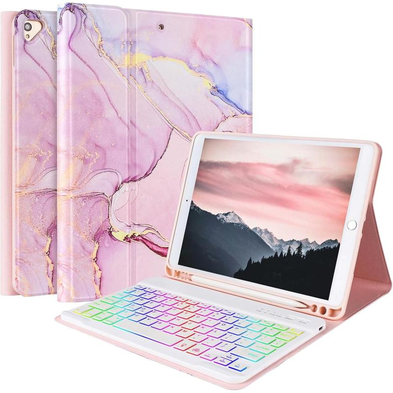 Keyboard Case for iPad 9th Generation 10.2 inch 2021 - Detachable 7 Colors Backlit Stand Folio Keyboard Cover for iPad 8th Gen 7th Gen iPad Pro 10.5