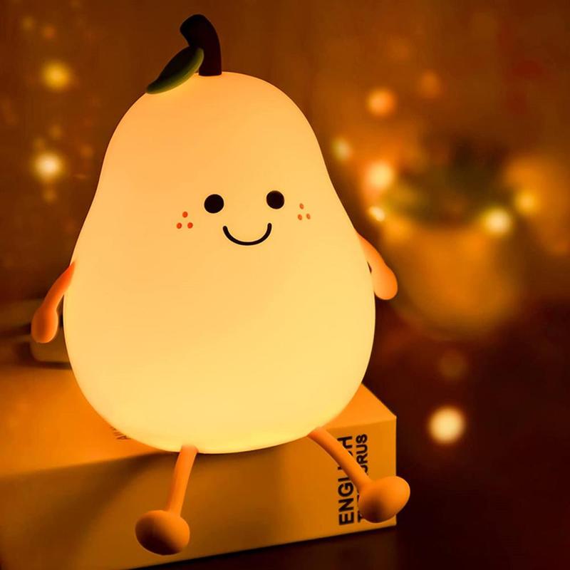 Cartoon Pear Night Light, USB Rechargeable Color Changing Night Desk Lamp for Bedroom Living Room Home Decor