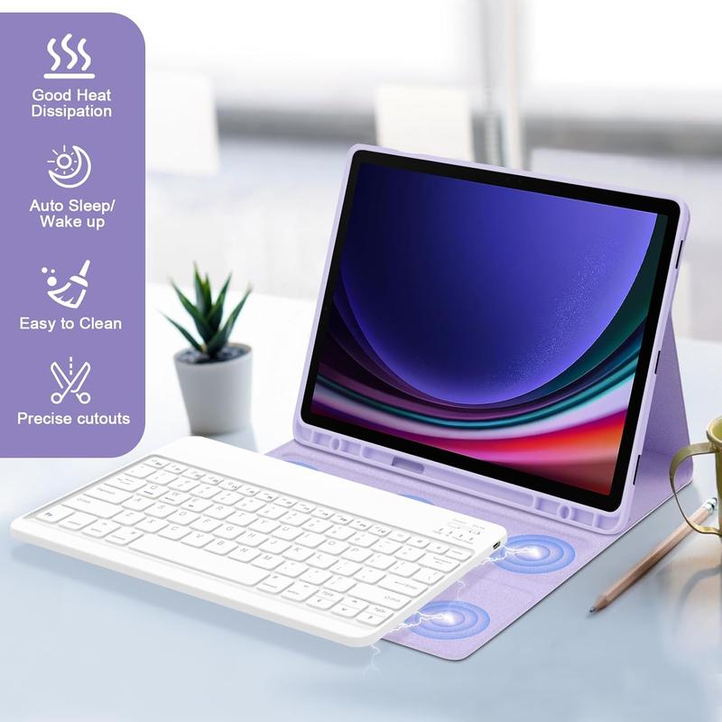 Gokoco for Galaxy Tab S10 + S9 + S9 Fe + 12.4 inch keyboard case with S pen holder, S10 S9 S9 fe detachable wireless Bluetooth keyboard with auto sleep weak-purple